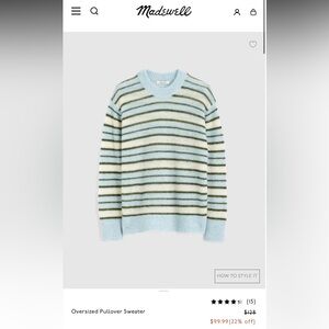 Madewell Light Blue, Gray & Dark Green Striped Crewneck wool Sweater size S